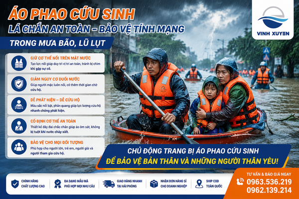 Áo phao cứu sinh là thiết bị cần thiết trong mùa mưa bão