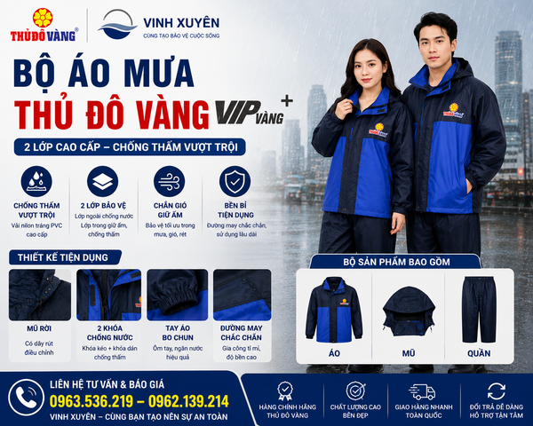 Quần áo mưa thủ đô vàng 2 lớp
