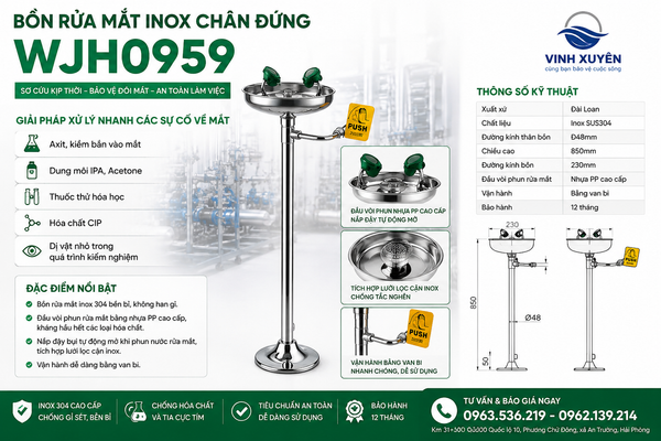 Bồn rửa mắt inox chân đứng WJH0959