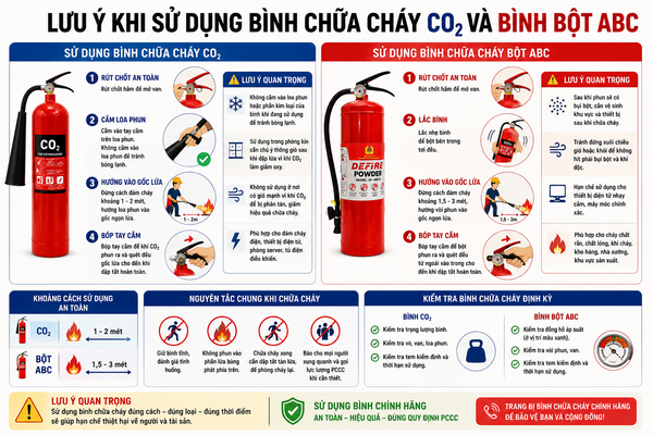 Lưu ý khi sử dụng bình chữa cháy bột và bình chữa cháy khí