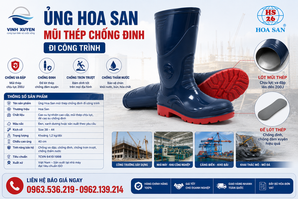 Ủng hoa san mũi thép chống đinh đi công trình tại Hải Phòng