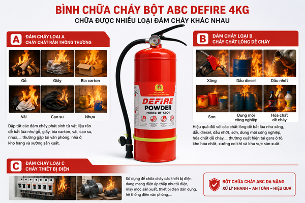 Bình chữa cháy Defire chữa được đám cháy A, B, C