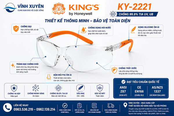 Kính bảo hộ King's Ky2221 chính hãng chống bụi, chống tia UV