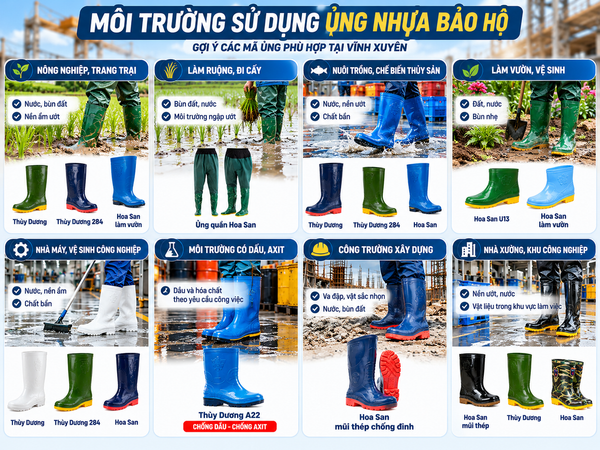 Môi trường sử dụng ủng nhựa bảo hộ