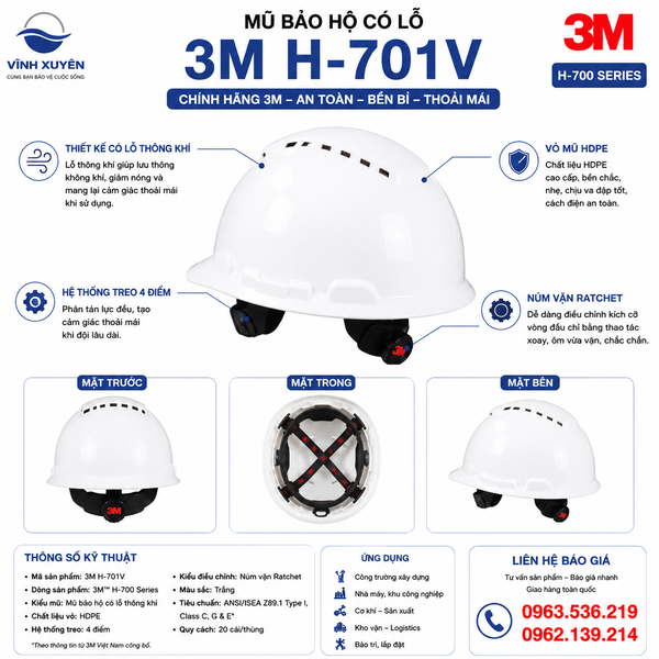Mũ bảo hộ 3M H-701V chính hãng