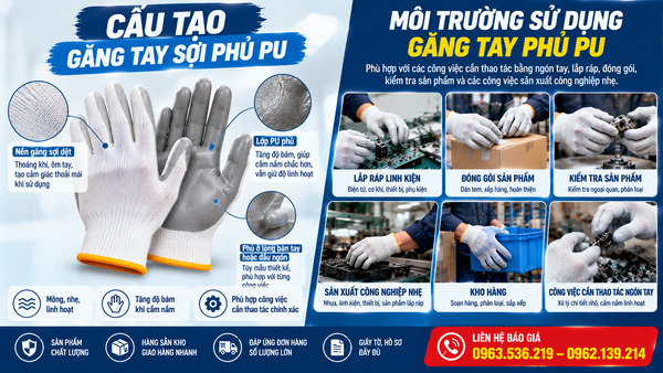 Đặc điểm, môi trường sử dụng của găng tay phủ pu
