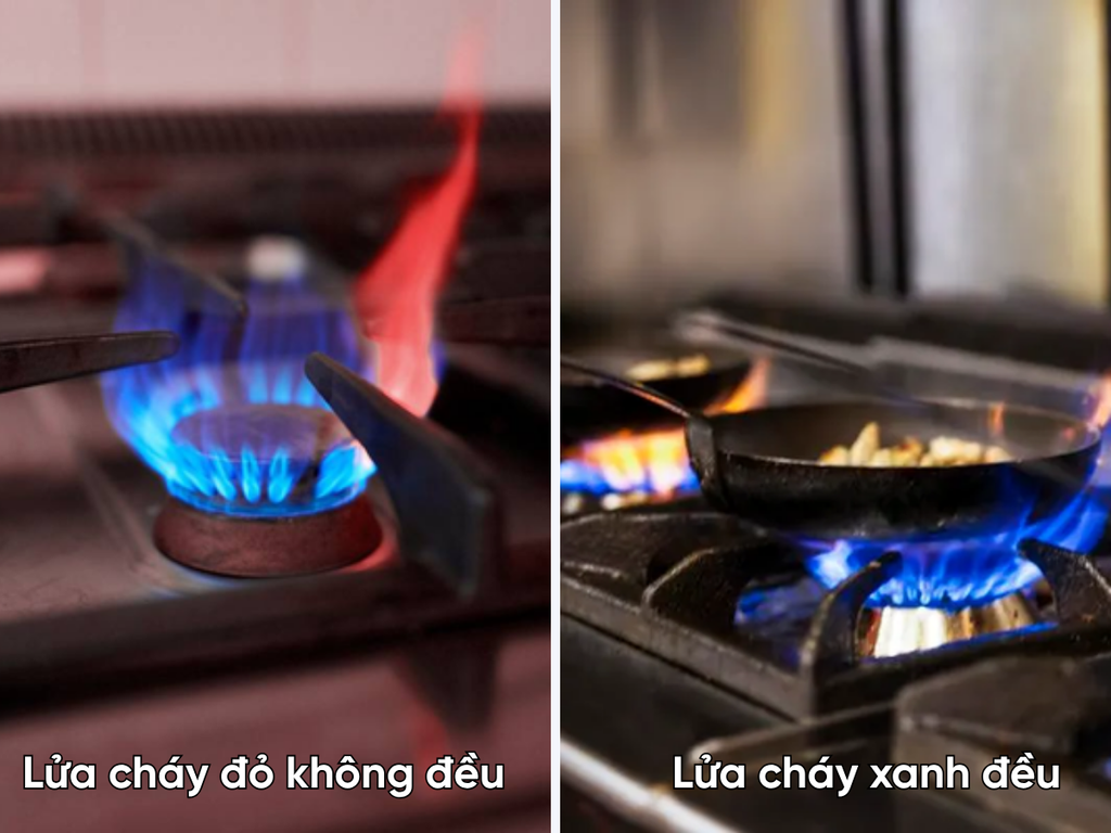 So sánh lửa bếp ga công nghiệp cháy đều và cháy không đều