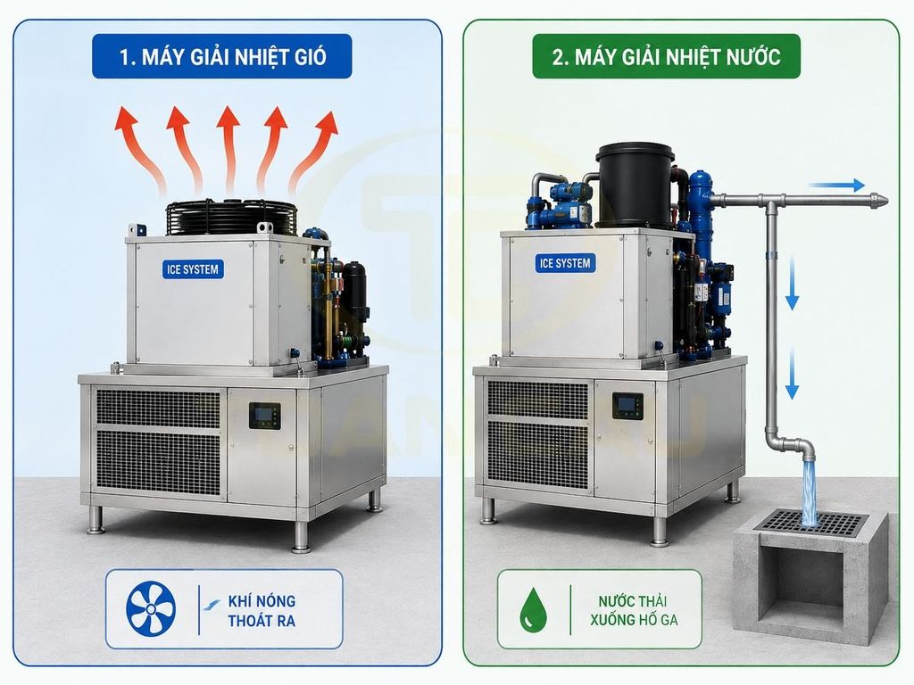So sánh yêu cầu lắp đặt máy giải nhiệt gió và giải nhiệt nước