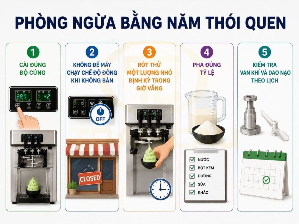 Năm việc phòng ngừa máy làm kem đông quá cứng hoặc đóng đá