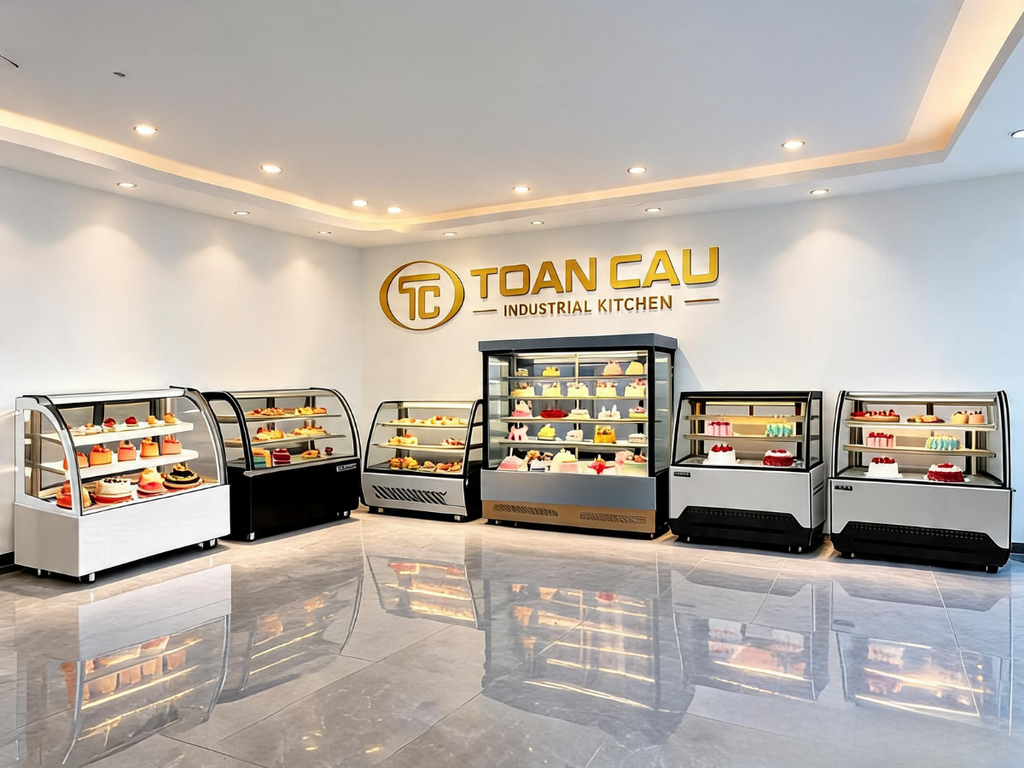 Showroom trưng bày các dòng tủ bánh kem tại Bếp Toàn Cầu
