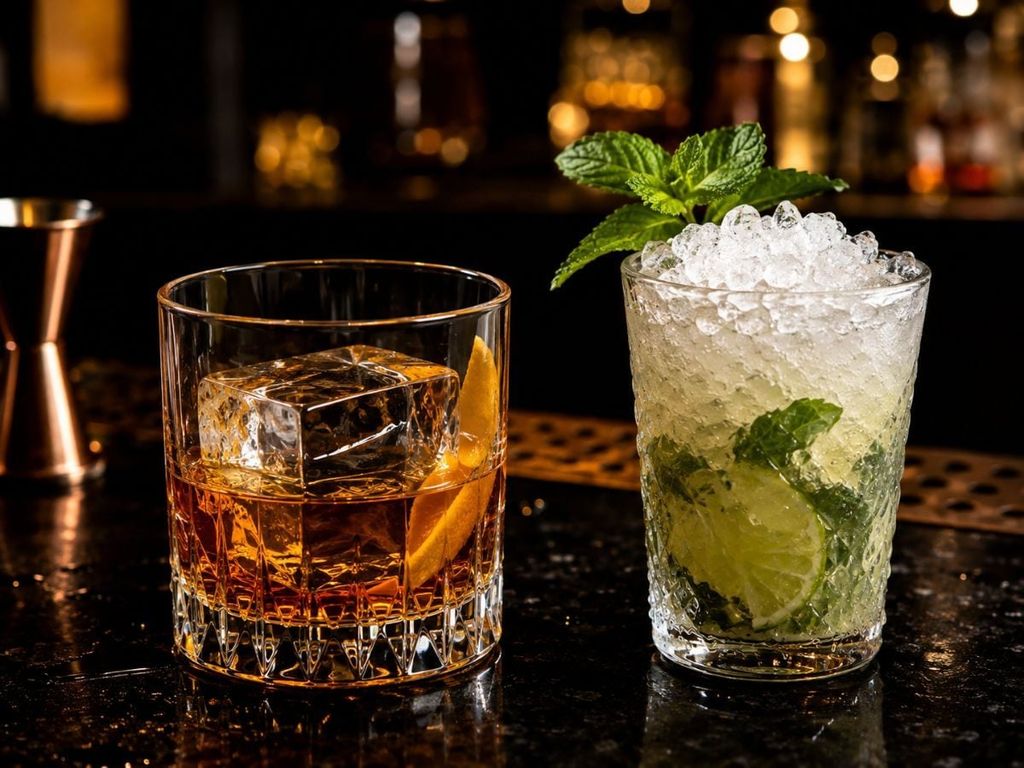 Hai loại đá dùng trong pha chế cocktail: đá viên lớn trong và đá nhỏ