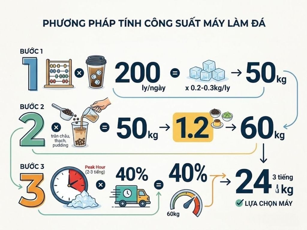 3 bước tự ước tính công suất máy làm đá cho quán trà sữa