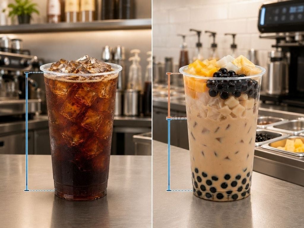 So sánh tỷ lệ đá trong ly cà phê đá và ly trà sữa