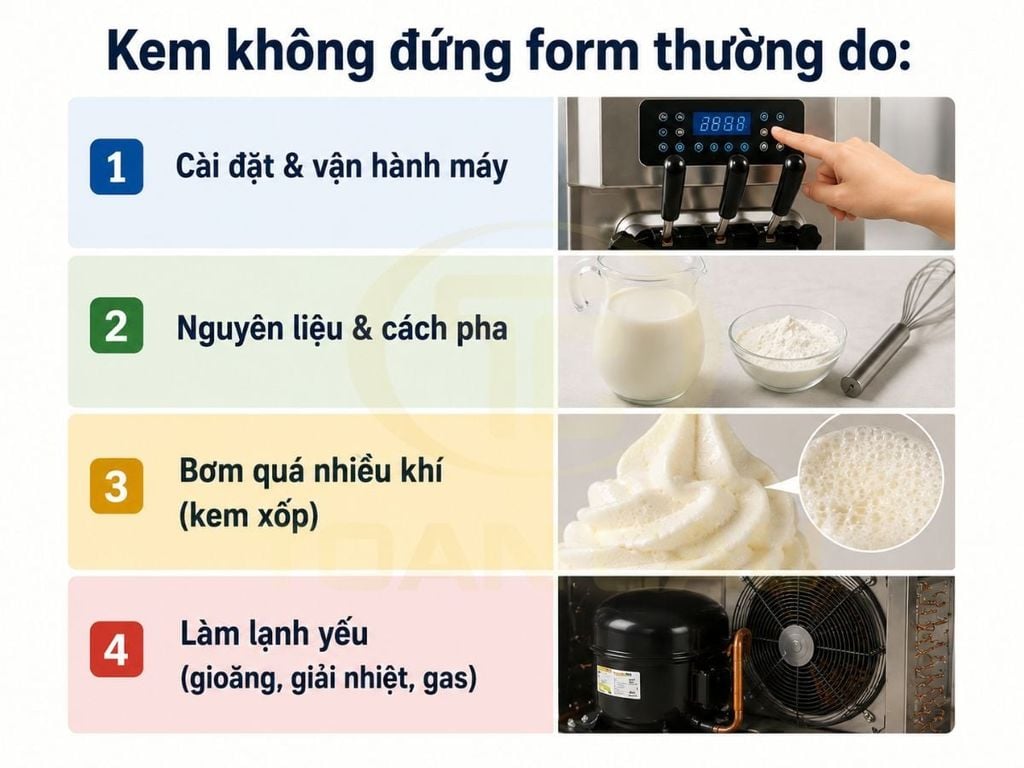 Bốn nhóm nguyên nhân khiến kem tươi chảy hoặc không đứng form