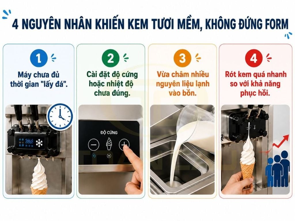 Bốn nhóm nguyên nhân khiến kem tươi chảy hoặc không đứng form