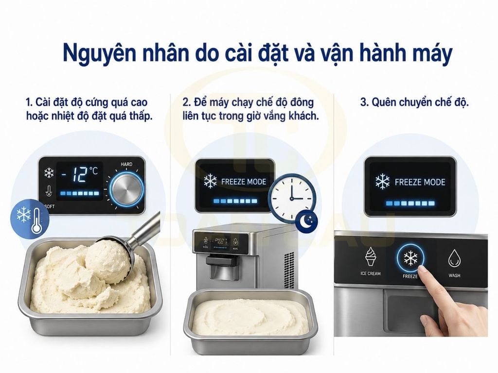 Bảng đối chiếu kem cứng vào lúc nào để đoán nguyên nhân ở khâu cài đặt và vận hành