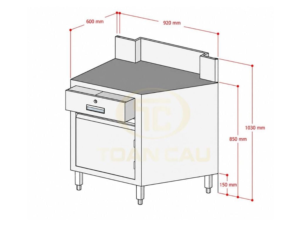 Hình ảnh bản vẽ quầy thu ngân inox TC-QTN02