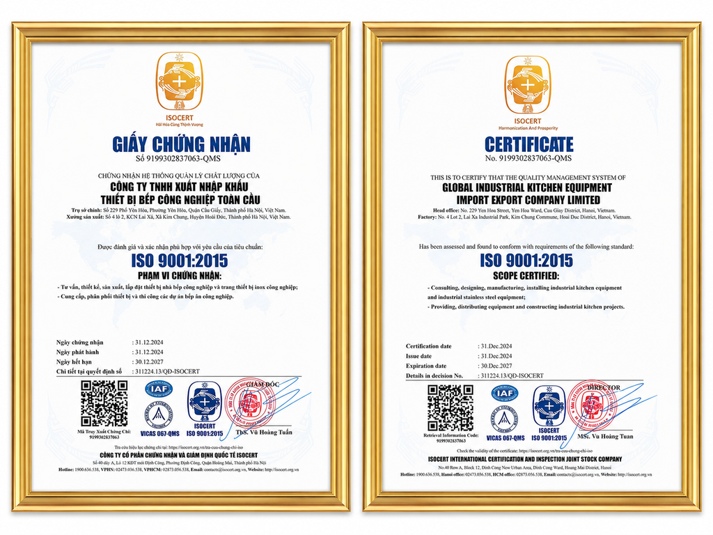 Chứng nhận ISO của Bếp Toàn Cầu