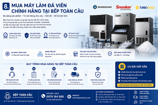 Mua máy làm đá viên chính hãng tại Bếp Toàn Cầu