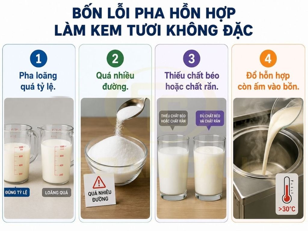 Bốn lỗi pha hỗn hợp làm kem tươi không đặc