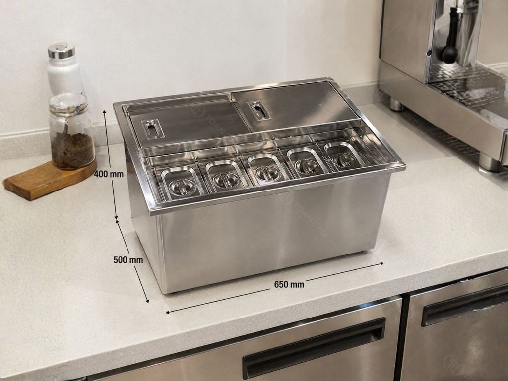 Thùng đá inox có khay topping TC-TDTP2
