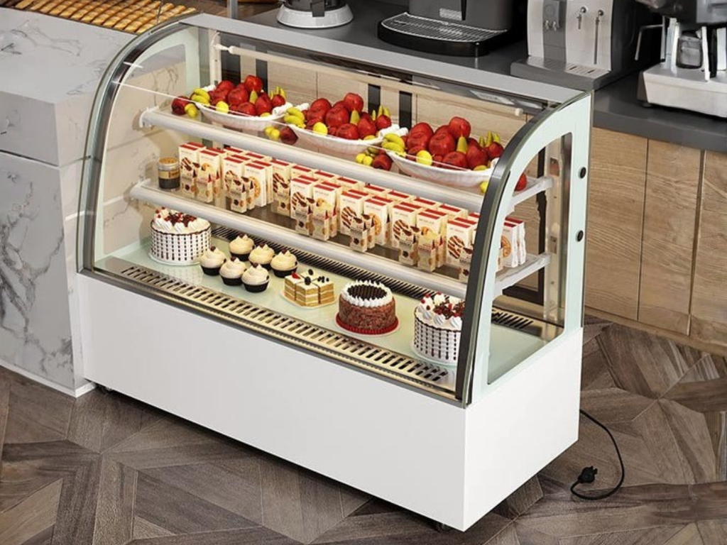 Tủ bánh kem kính cong cho tiệm bánh ngọt