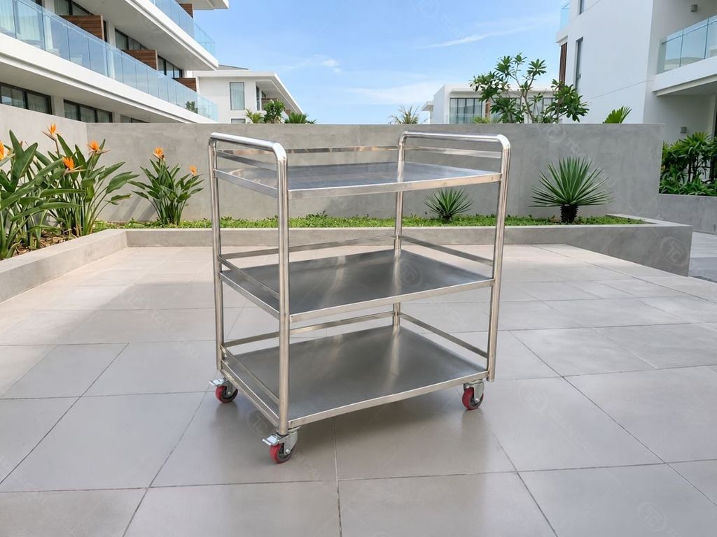 Xe đẩy inox 3 tầng có lan can TC-XD003 thực tế