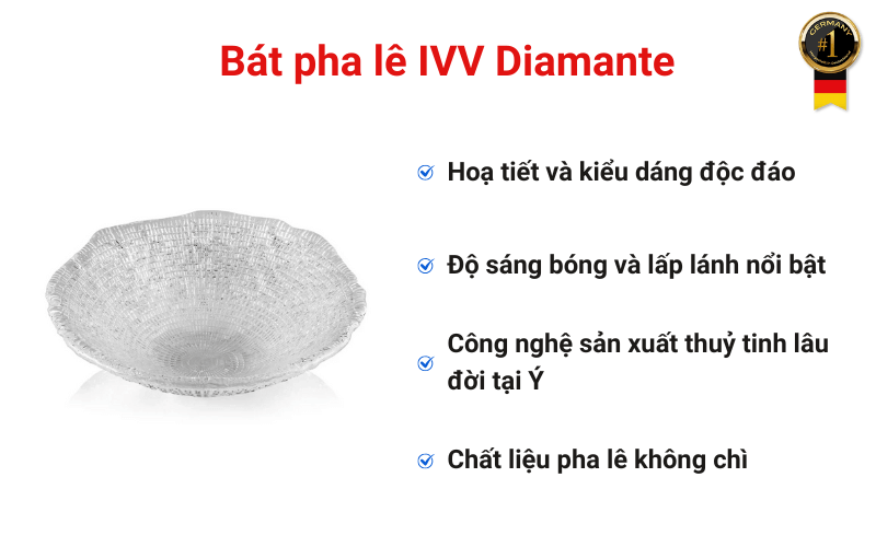 Bát pha lê IVV Diamante, nhiều màu, nhiều kích cỡ