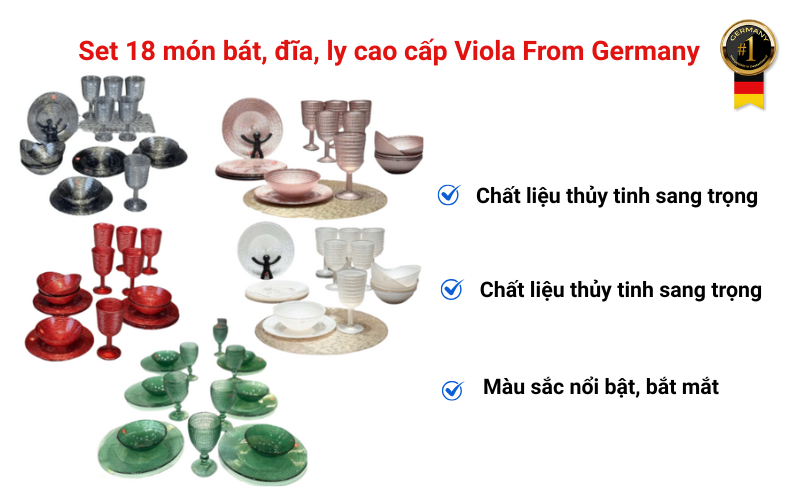Set 18 món bát, đĩa, ly cao cấp Viola From Germany