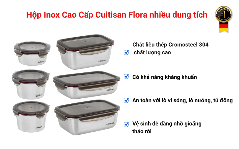 Hộp Inox Cao Cấp Cuitisan Flora nhiều dung tích