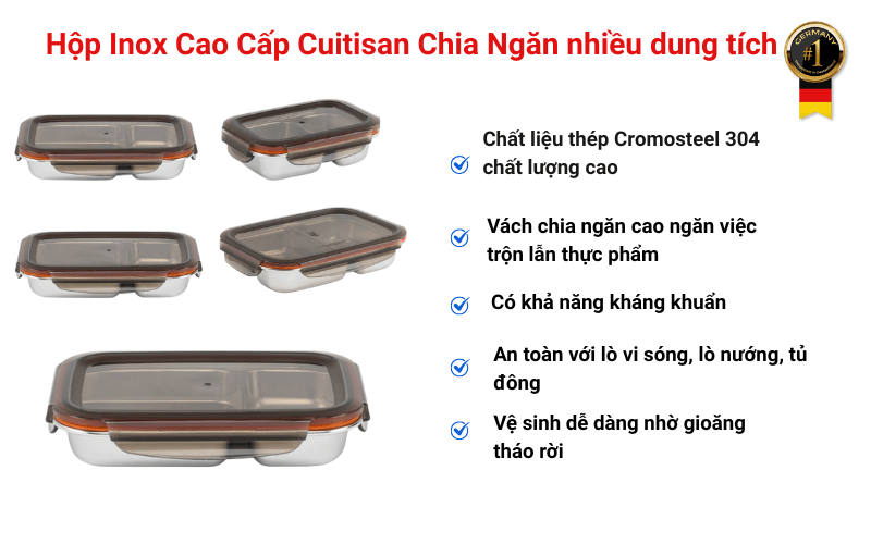 Hộp Inox Cao Cấp Cuitisan chia ngăn nhiều dung tích