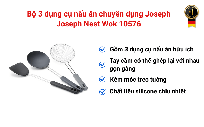Bộ 3 dụng cụ nấu ăn chuyên dụng Joseph Joseph Nest Wok 10576