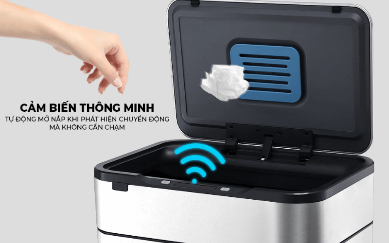 Thùng rác cảm ứng ELPHECO nắp inox 30L/40L có thùng rác rời bên trong & khử mùi ozone, nhiều màu