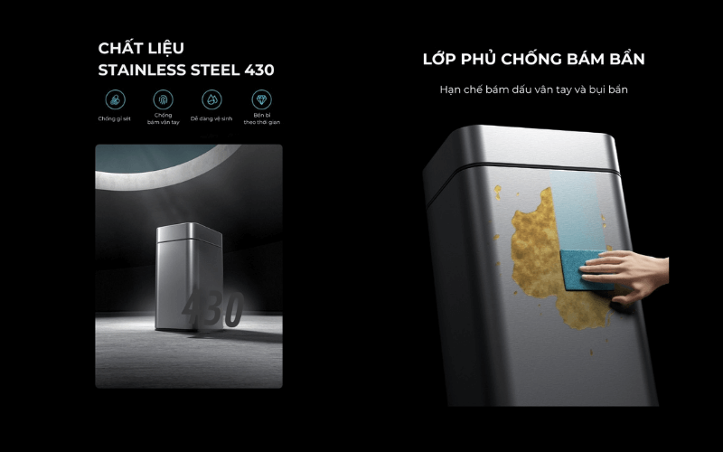 Thùng rác cảm ứng ELPHECO cánh bướm inox 15L ELPH9830 có đèn, nhiều màu