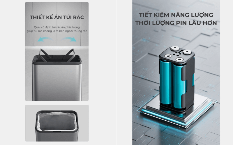 Thùng rác cảm ứng ELPHECO cánh bướm inox 15L ELPH9830 có đèn, nhiều màu