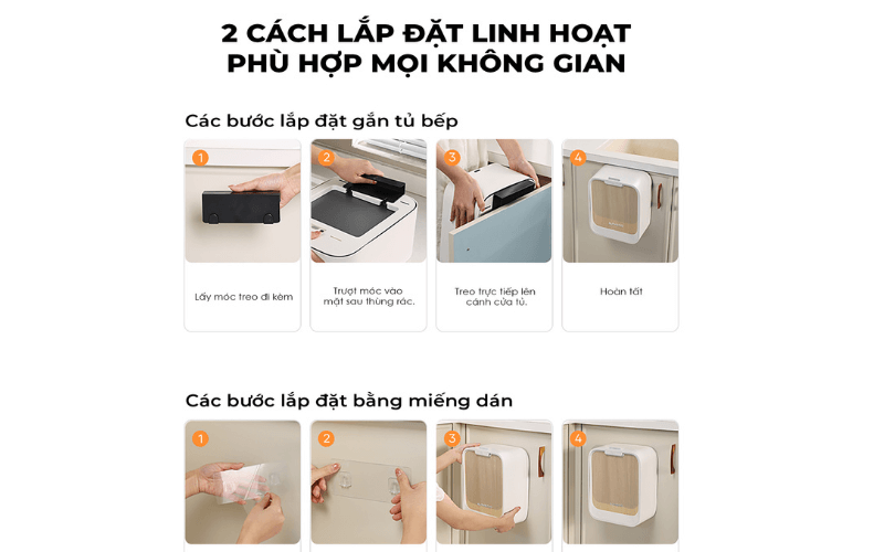 Thùng rác cảm biến ELPHECO treo tủ bếp 7L nhiều màu
