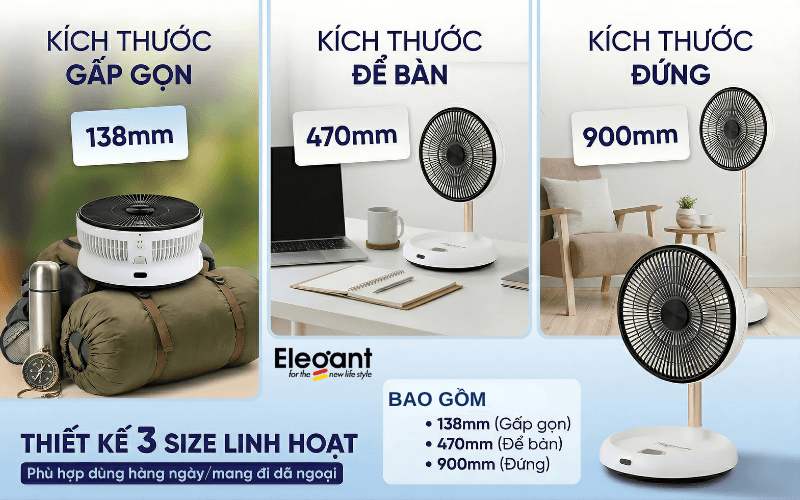 Quạt gấp gọn tích điện thông minh Elegant