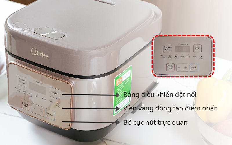 bảng điều khiển nồi cơm điện MIDEA MRD180T1BDN dung tích 1,8L