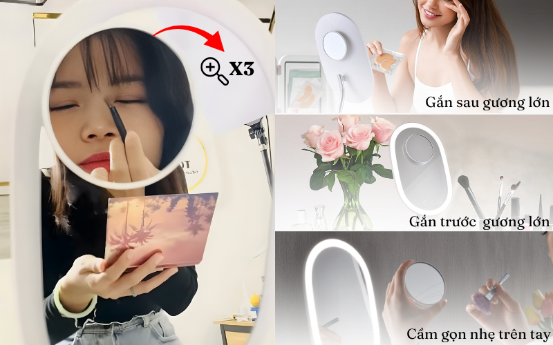 Gương trang điểm cảm ứng tích hợp đèn LED kèm sạc không dây WILIT QU10AM