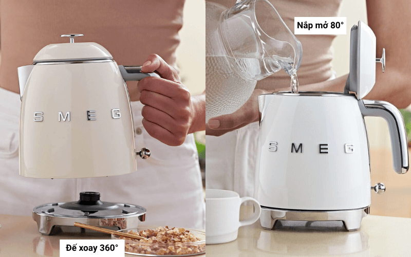 Ấm siêu tốc mini SMEG KLF05 0,8L nhiều màu an toàn