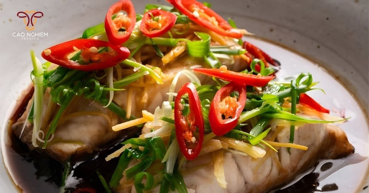 Cá tuyết hấp hành gừng