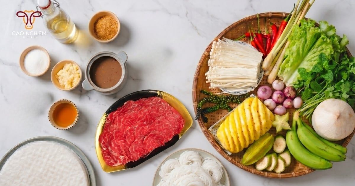 Nguyên liệu cần chuẩn bị cho món lẩu bò nhúng dấm ngon