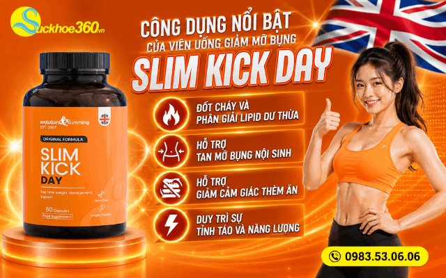 Công dụng nổi bật của viên uống giảm mỡ bụng Slim Kick Day