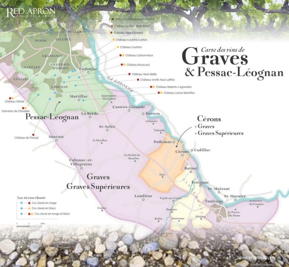 Bản đồ phân hạng AOC của vùng rượu vang Graves tại Bordeaux