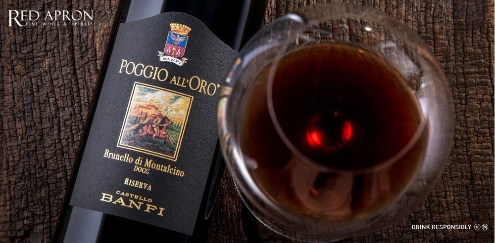 Chai Castello Banfi Brunello di Montalcino DOCG; nhà rượu Banfi và phong cách Brunello từ Sangiovese Grosso.