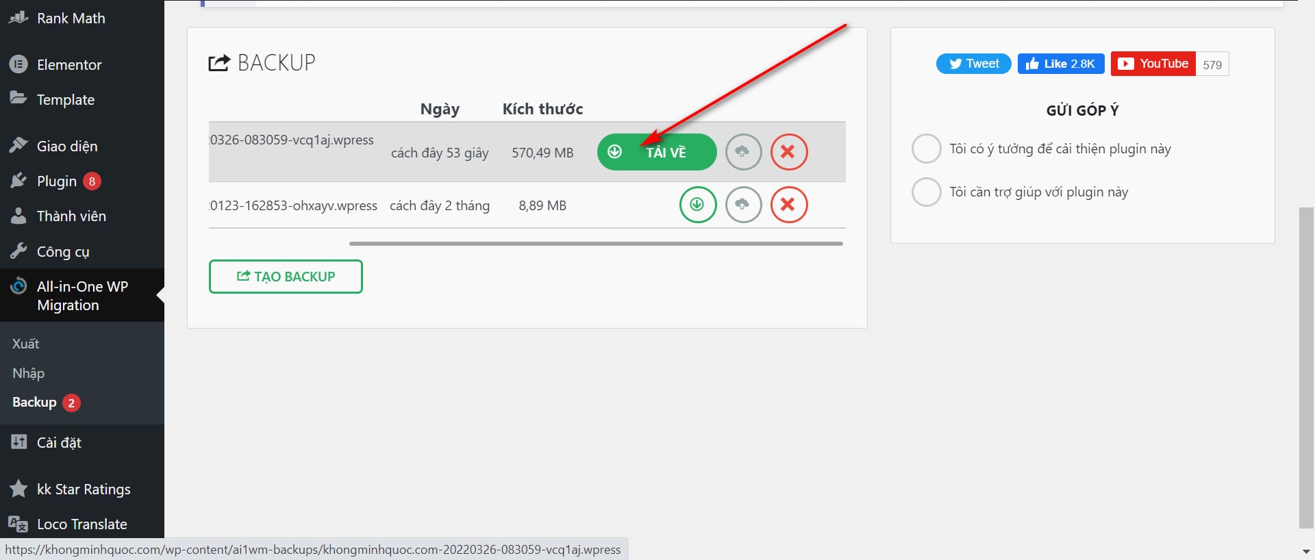 Quá trình sao lưu dữ liệu đang diễn ra