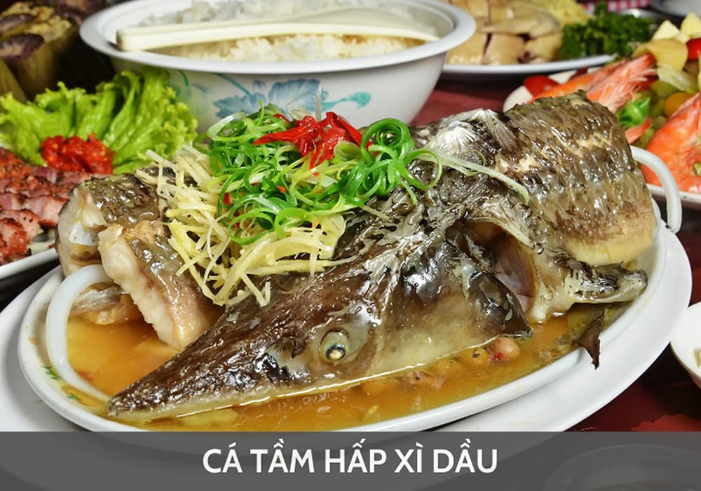 Cá tầm hấp xì dầu
