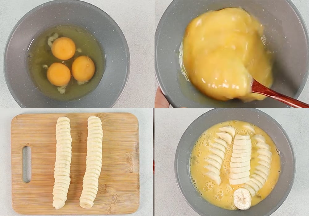 Đánh trứng và sơ chế chuối