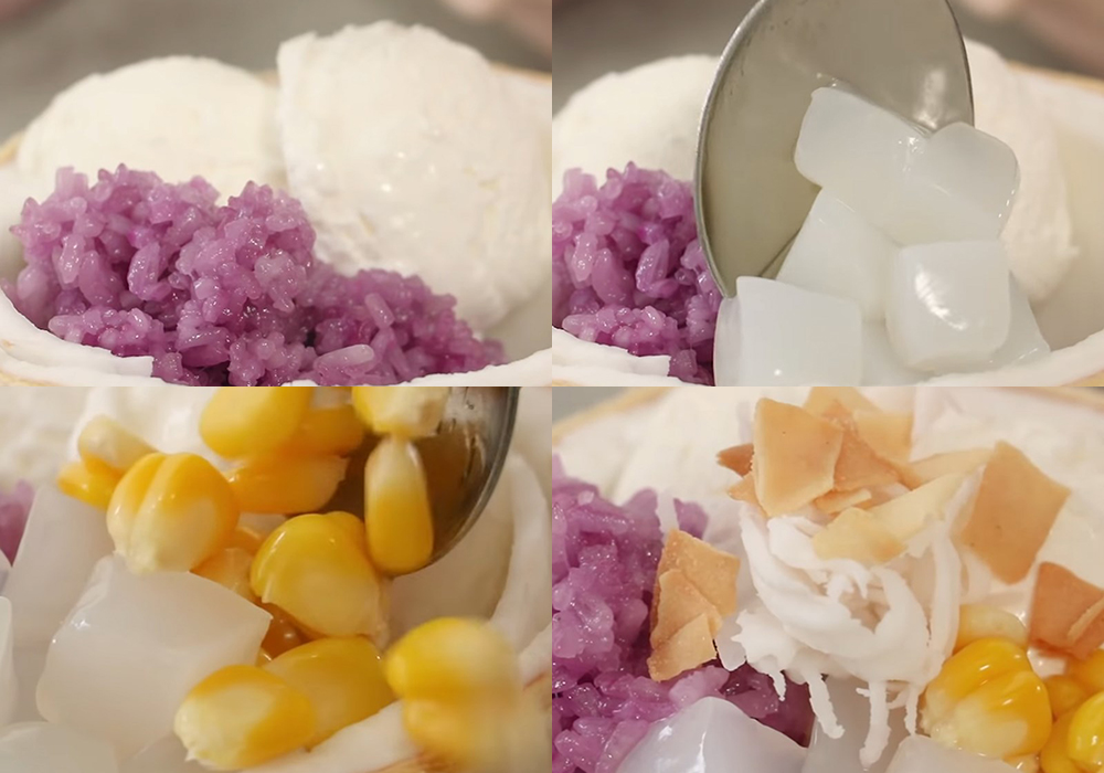 Các bước làm kem xôi dừa Thái Lan