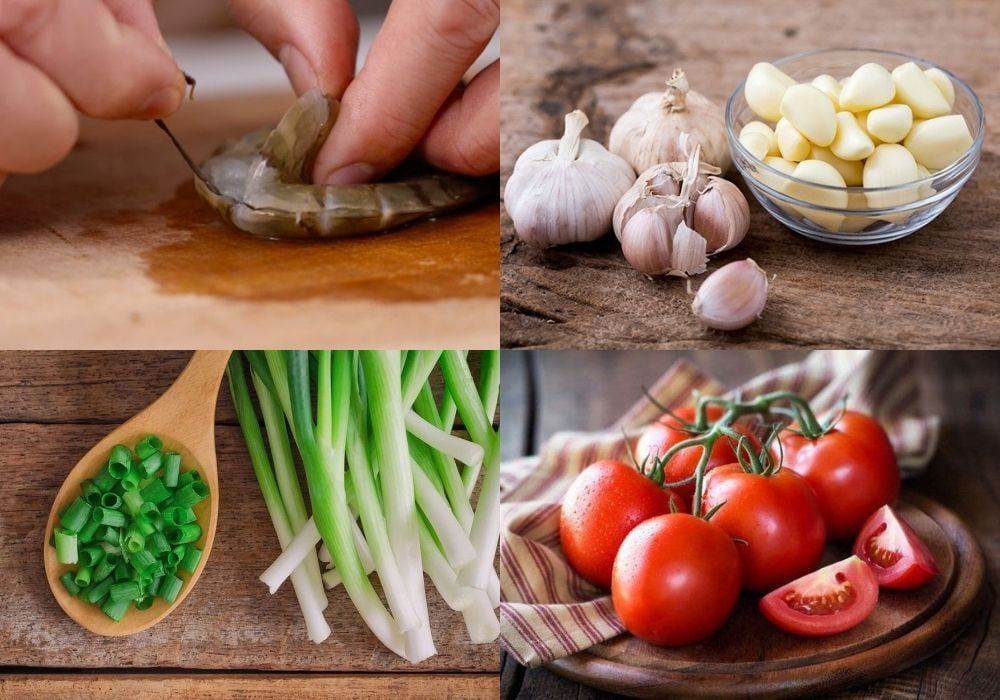 Nguyên liệu làm tôm sốt cà chua với tỏi